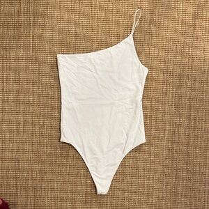 Babaton White Asymmetrical Leotard